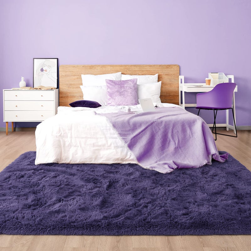 Noahas Fluffy 4x6 Taro Purple Rugs for Bedroom Girls,Shaggy Kids Rug,Thick Shag Throw Floor Carpet,Soft Non-Slip Dorm Nursery Area Rugs for Living Room Home Decor - Image 3